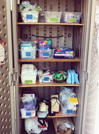 Grab-n-Flow shed filled with supplies for women and babies